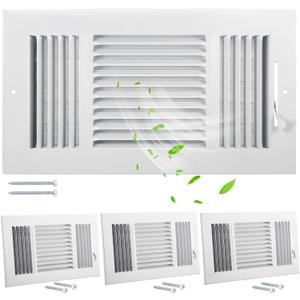 Wesiti 4 Pcs 12 x 6 Inch Vent Covers for Home Ceiling HVAC Sidewall Air Register 3 Way Vents Wall Register Solid Steel Manual Adjuster for Home Bathroom Toilet Office (White)