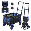 Folding Hand Truck Dolly with Basket, 2-In-1 Heavy Duty Dolly Cart with Wheels, 330LBS Capacity Convertible Handcart with Retractable Handle and 4 Wheels for Home Office Moving