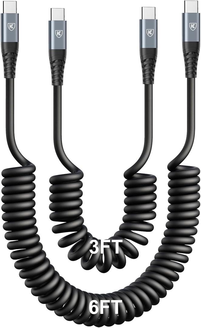 KIYODA USB C to USB C Cable [3FT+6FT], 2Pack Coiled USB C Charger Cable for Car, Type C Fast Charging Cable Compatible with iPhone 17/16/ 15/Plus/Pro/Pro Max/MacBook Pro 2020/Samsung Galaxy S23