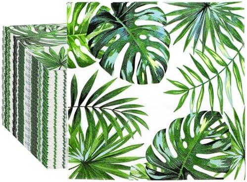Engrowtic 100 Pcs Tropical Palm Leaf Napkins Luncheon Paper Hawaiian Luau Napkins 6.5 x 6.5'' Square Safari 2 Ply Disposable Jungle Baby Shower Party Decorations for Summer Birthday Supplies