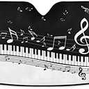 Piano Music Notes Windshield Sun Shade White Keys Music Note Black Blackboard Sun Visor Protector Car Front Window Sunshades Protector Blocks UV Rays Foldable Universe for Car Truck SUV, 57x31.5in