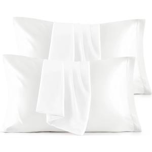 Bedsure Satin Pillowcase Standard Set of 4 - Pure White Silky Pillow Cases for Hair and Skin 20x26 Inches, Pillow Covers with Envelope Closure, Gifts for Women Men