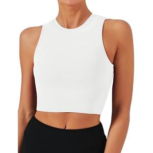 Natural Feelings Nudi Sports Bras for Women Removable Padded Yoga Tank Tops Sleeveless Fitness Workout Crop Tops A-White.L