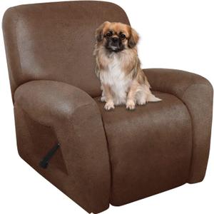 Recliner Chair Covers Leather Like, 4 Pieces Lazy Boy Recliner Cover, Furniture Protector - Washable Soft Sofa Slipcover for Pets Kids (Brown) (1 Seater)