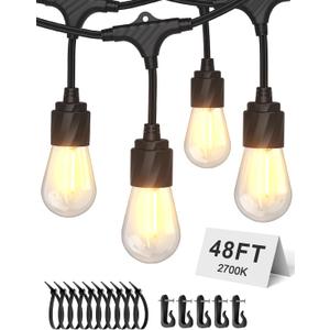 XMCOSY+ 48FT Outdoor String Lights Waterproof - LED Patio Hanging Lights for Outside Porch Backyard Gazebo Garden, Commercial Grade 16 Edison Bulbs