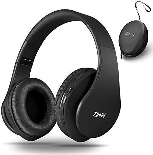 ZIHNIC Bluetooth Headphones Over-Ear, Foldable Wireless and Wired Stereo Headset Micro SD/TF, FM for Cell Phone,PC,Soft Earmuffs &Light Weight for Prolonged Wearing (Black)