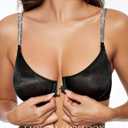 Wingslove Women's Front Closure Bra Sexy Sheer Mesh Satin Bra Plunge Unlined Underwire with Removable Shining Straps (Black), 36D