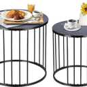 Outdoor Side Table Set of 2, Metal Circle Accent End Tables for Balcony Backyard Garden Indoor Living Room, Durable Black Nesting Coffee Tables, 20+16 Dia