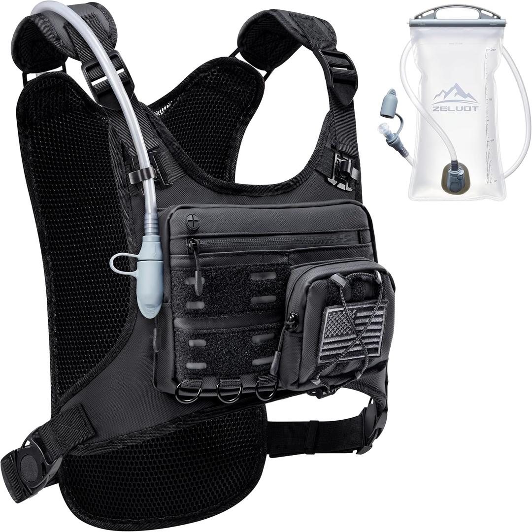 Running Vest with 2L Water Bladder, USA Original Patent, Lightweight Adjustable Chest Pack with Gear Holder, Reflective Running Hydration Vest for Women Men for Marathon, Hiking (Medium-Large, Black)
