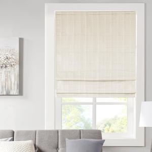 Cordless Roman Shades - Fabric Privacy Single Panel Darkening, Energy Efficient, Thermal Insulated Window Blind Treatment, for Bedroom, Living Room Decor, 35" x 64", Ivory (35"W x 64"H, Basketweave Ivory)