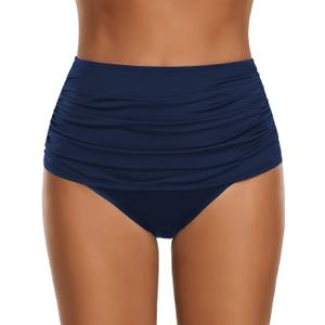 GRAPENT Women's High Waisted Swim Bottom Ruched Bikini Tankini Bottoms Tummy Control Swimsuit Briefs