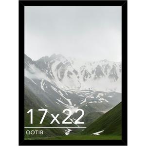 17x22 Picture Frame Black for Wall Mounting, Horizontal and Vertical Formats for Wall Hanging, Wood 17x22 Frame, Black, 1 Pack