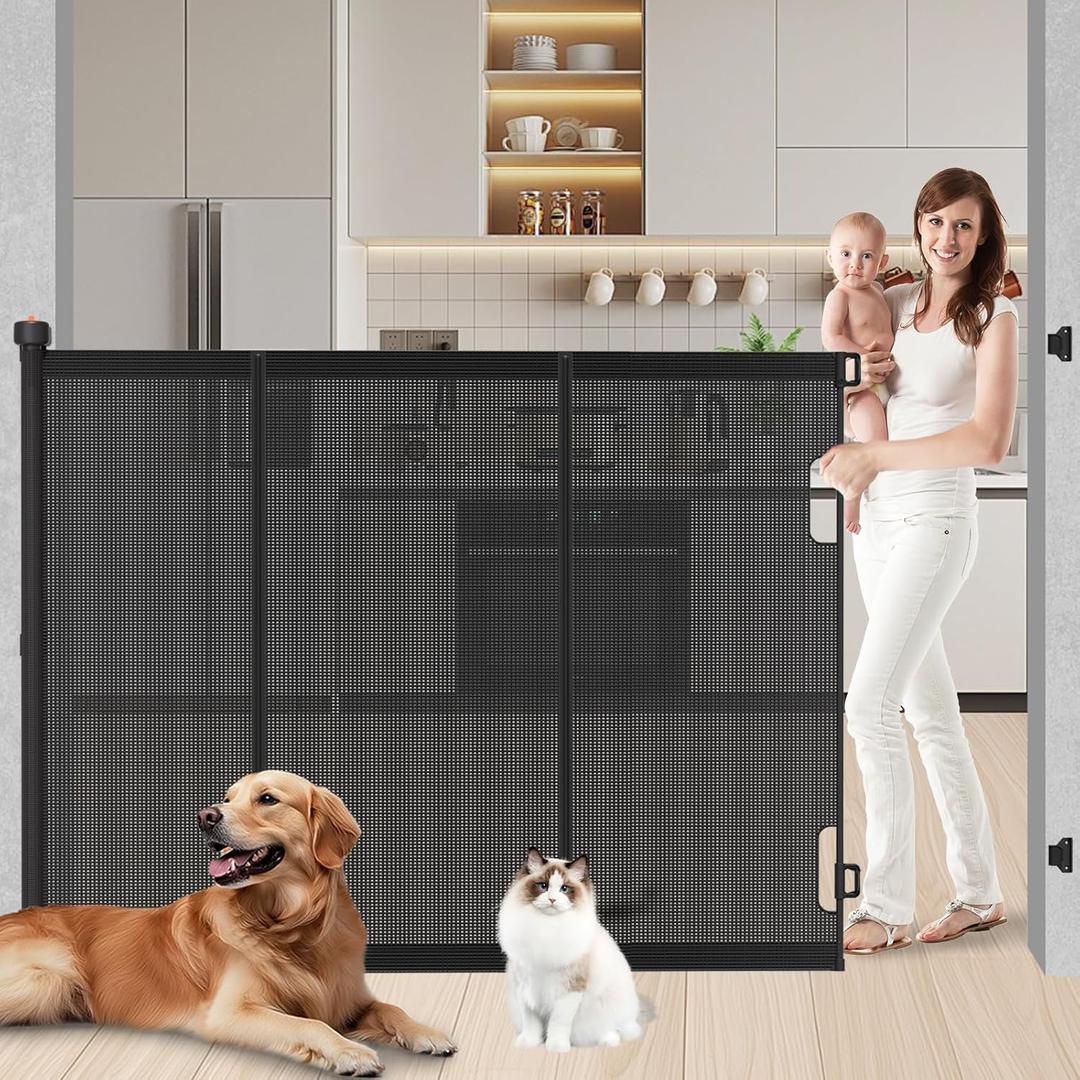 Extra Tall Retractable Baby Gates, 51" High x 71" Wide Pet Gate, Black