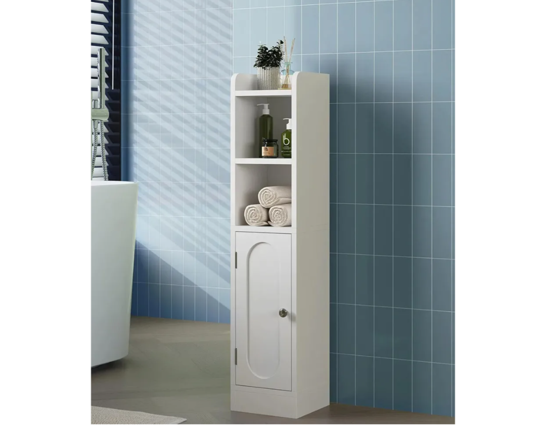 Small Bathroom Storage Cabinet, Narrow Slim Storage Cabinet with Doors and Adjustable Shelves,Freestanding Floor Corner Toilet Paper Organizer for Small Space,White