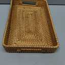 Rattan Serving Tray, Rectangle Coffee Table Tray with Handles, Decorative Ottoman Tea Tray Wicker Basket for Coffee, Bread, Fruits, Snacks, Breakfast, Drinks, Table Decor