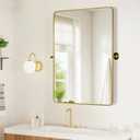 24"×36" Gold Pivot Bathroom Mirror for Wall Tilt Vanity Mirror Modern Rectangle Stainless Steel Metal Framed Mirrors with Rounded Corners Hanging Vertical