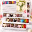 Gisafai 100 PCS Long Chocolate Covered Strawberry Boxes for 12 Macaron 12x2.36x1.97 inches with Clear Window for Bakery Display Boxes Party Favors Wedding Christmas Valentine's Mothers Day Gifts Box, 12.01 x 2.36 x 1.97 inches