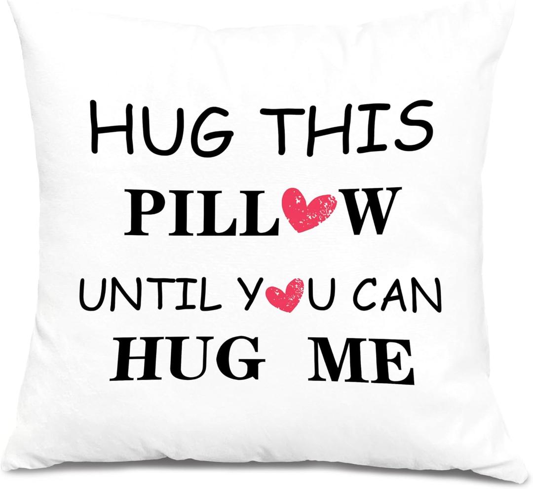 Hug This Pillow Until You Can Hug Me Throw Pillow Covers 18x18, Anniversary Birthday Gifts for Boyfriend Girlfriend, Long Distance Relationship Gifts, Couples Pillow Covers (Colour 02)