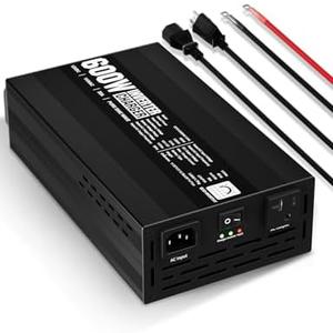 ECO-WORTHY 600W Inverter Charger, 600W Pure Sine Wave Inverter & 30A LiFePO4 Battery Charger with 20ms UPS, DC 12V to AC 110V, Output Surge 1200W, for RV Lithium Batteries Roadtrip Essentials