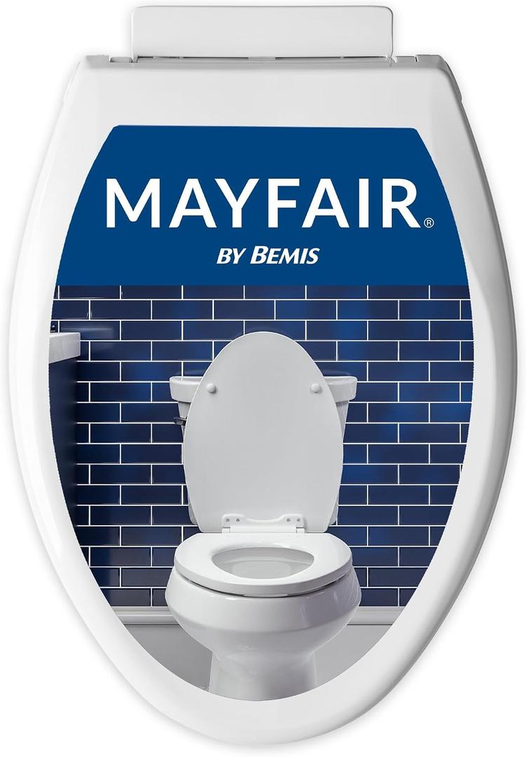 Mayfair Preston Easy to Clean Single Hinge Toilet Seat, Modern Slow Close Plastic Toilet Seat, Made in USA, Elongated, White
