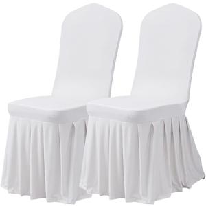 Dimatic Dining Room Chair Covers Set of 2, Stretch Parsons Slipcovers with Skirt Super Fit Spandex Chair Seat Protector Cover for Dining Room, Hotel, Ceremony (White)