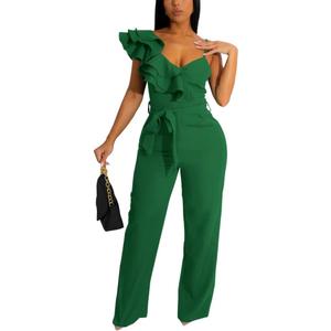 HBQ Womens Casual One Piece Jumpsuits V-Neck Sleeveless Ruffle Elegant Romper Wide Leg Pant Sexy Party Clubwear Overalls, XXL