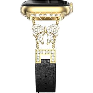 NewWays Slim Leather Sparkling Bow for Apple Watch Band 38mm 40mm 41mm 42mm 44mm 45mm 46mm for iWatch Series 11 10 9 8 7 6 5 4 3 2 1 SE, Thin Dressy Designer Strap Bling Diamonds Bracelet for Women