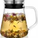 Aquach 27oz Glass Teapot with Smart Filter Lid, Stovetop Safe Borosilicate Glass Tea Kettle with Built-in Stainless Steel Infuser, Dishwasher Safe Hot & Iced Tea Maker, Plastic-Free