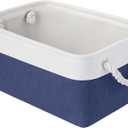 Storage Baskets for Shelves 13.8x9.8x6.7 Inch, Foldable Fabric Storage Bins with Handles, Small Storage Baskets for Organizing Closet, Office, Home Organization (1-Pack, White&Blue)