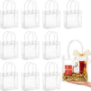 MAQIHAN Clear PVC Gift Bags with Handles - 10PCS Mini Party Favor Bags Transparent Party Favour Plastic Gift Bag 5.9X6.29 Inches Tote Goodie Bag Bulk Pvc Plastic Bags with Handles for Gifts