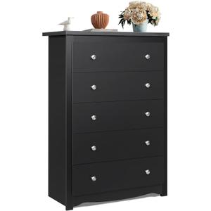 WLIVE Wood Dresser with 5 Drawers, Black Wooden Storage Cabinet, Organizer Drawers for Bedroom, Living Room, Hallway, Measuring 15.75" W * 31.50" D * 45.35" H