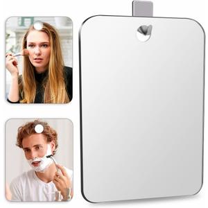 Shatterproof Shower Mirror Fogless for Shaving(2 Pack,Larger 10.7x8 inch) 43% Than Original,Unbreakable Deluxe Plexiglass Makeup Mirror,Largest Bathroom Wall Hanging,Portable Handheld Camping,Silver