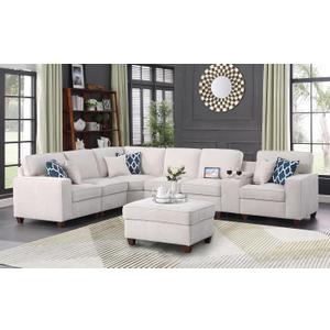 Ball & Cast 127" L-Shaped Sectional Couch with Movable Ottoman&6 Throw Pillow,7 Seat Chenille Upholstered Sofa W/2 Cup Holder,USB Port&Hidden Storage Box,DIY Combination,for Livingroom,Apartment,Beige