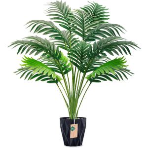 Der Rose 28'' Artificial Plants Large Fake Palm Tree Tall Fake Plants Indoor for Living Room Porch Balcony Patio Decor Outdoor (Black Pot)