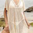 Women's Loose Swimsuit Crochet Sexy V Neck Swim Coverups Bathing Suit Bikini Cover up Vacation Summer Beach Dresses