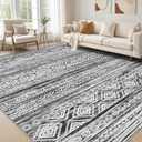 cotiled 6x8 Area Rug Living Room: Washable Boho Rugs with Non Slip Backing Large Soft Indoor Stain Resistant Carpet for Bedroom Farmhouse Dining Room Lightweight Home Decor White/Black