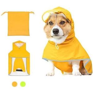 Dog Poncho Hooded Raincoat for Puppies & Small to Large Dogs, Waterproof Dog Rain Jacket with Reflective Strip, Lightweight Slicker with Storage Bag for Easy Carrying (Small Plus, Yellow)