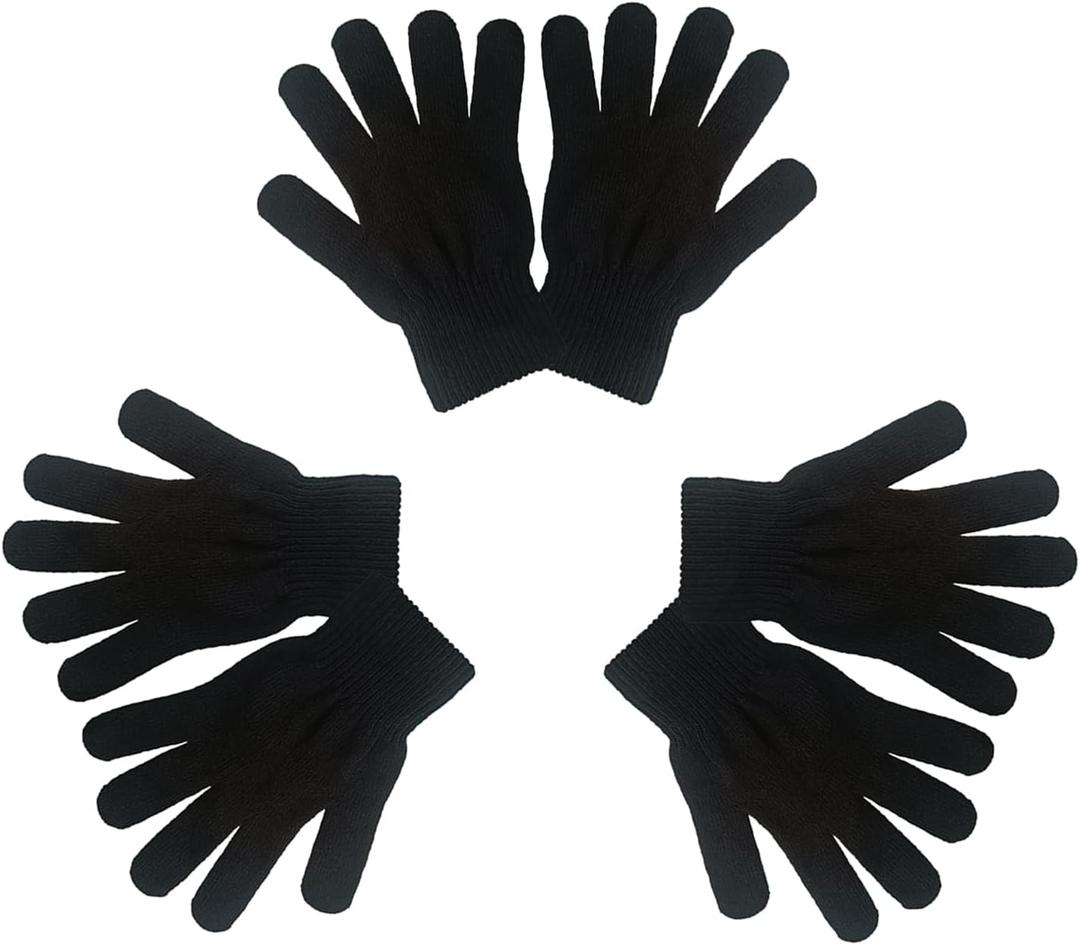 2 x 3 Pairs Magic Gloves Men Women Black Warm Winter Knit Gloves for Kids Teens Adults Cold Weather Gloves Boys Girls (Small)