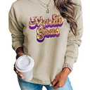 SELINK Womens Mardi Gras Sweatshirt Oversized Crewneck Sequin Long Sleeve Casual Pullover Tops Khaki-M