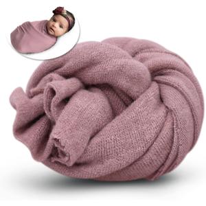 Newborn Posing Wrap Newborn Photography Props Soft Stretch Knit Blanket Handmade Wrap for Baby Boys Girls Photoshoot (Dirtypink)