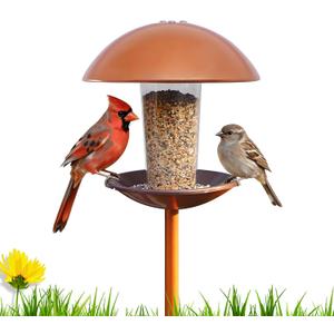 Goodeco Bird Feeder with Pole Standing - Metal Outdoor Bird Feeder for Wild Small Birds, Perfect for Yard Lawn Garden & Patio Decorations, Ideal Gifts for Mom Dad Grandparents (Round)