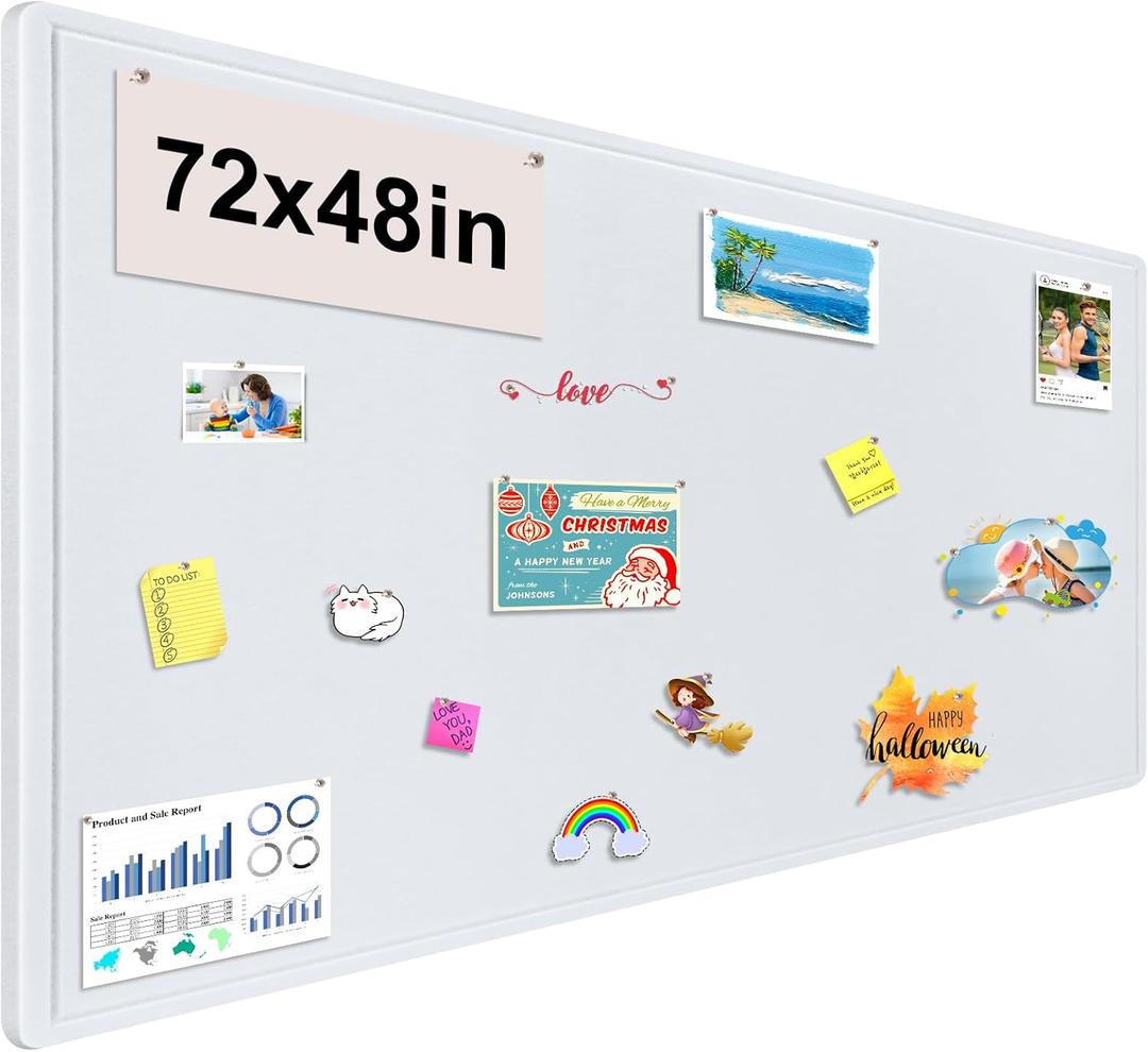 Large Bulletin Board, Foldable 72x48 Inches Cork Board Alternative, Large Felt Board Decorative Pin Board for Wall, Foldable Photo Board Self-Adhesive Vision Board with 36 Pushpins White