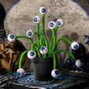 12 Pcs Halloween Eyeball Picks Halloween Floral Picks 10 Inch Branch Green Decoration Stems Props Decor for Home Office Party Indoor Gifts(Green)