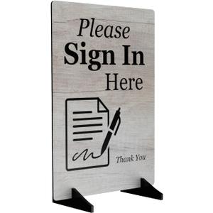 Please Sign In Here Sign/Notice - Freestanding with 2 Black Plastic Feet or Adhesive (Black Feet)