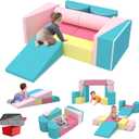 BIERUM Kids Couch, 8PCS Modular Kids Play Sofa with Blanket, Color-Blocking Toddler Couch for Playroom, Convertible Kids Foam Climbing Play Set, Imaginative Creative Play Sofa for Boys & Girls