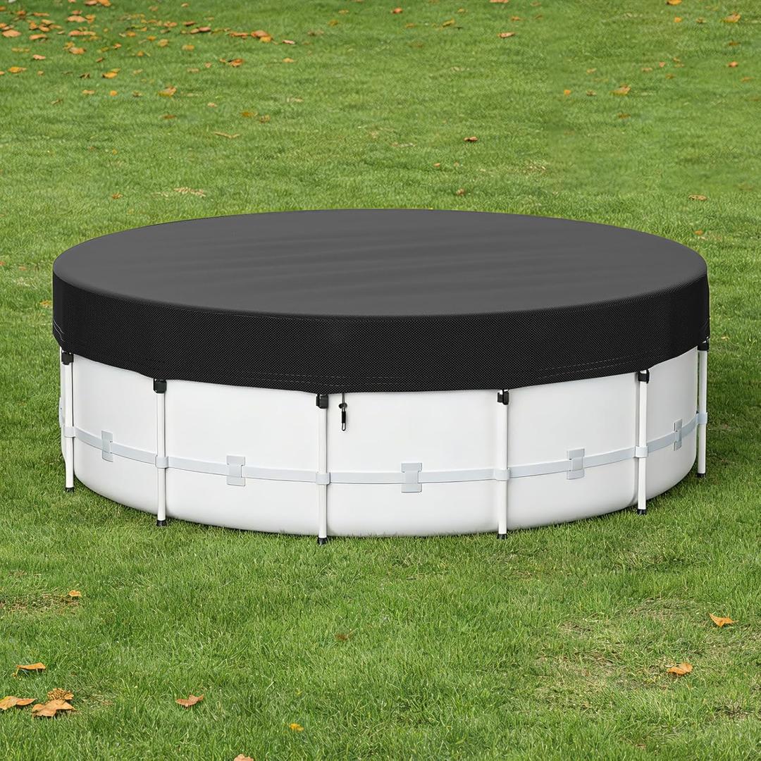 16 Ft Round Pool Cover for Metal Frame Above Ground Pools - Upgraded Windproof Design Compatible with Intex/Bestway Frame Above Ground Outdoor Swimming Pool (Black)