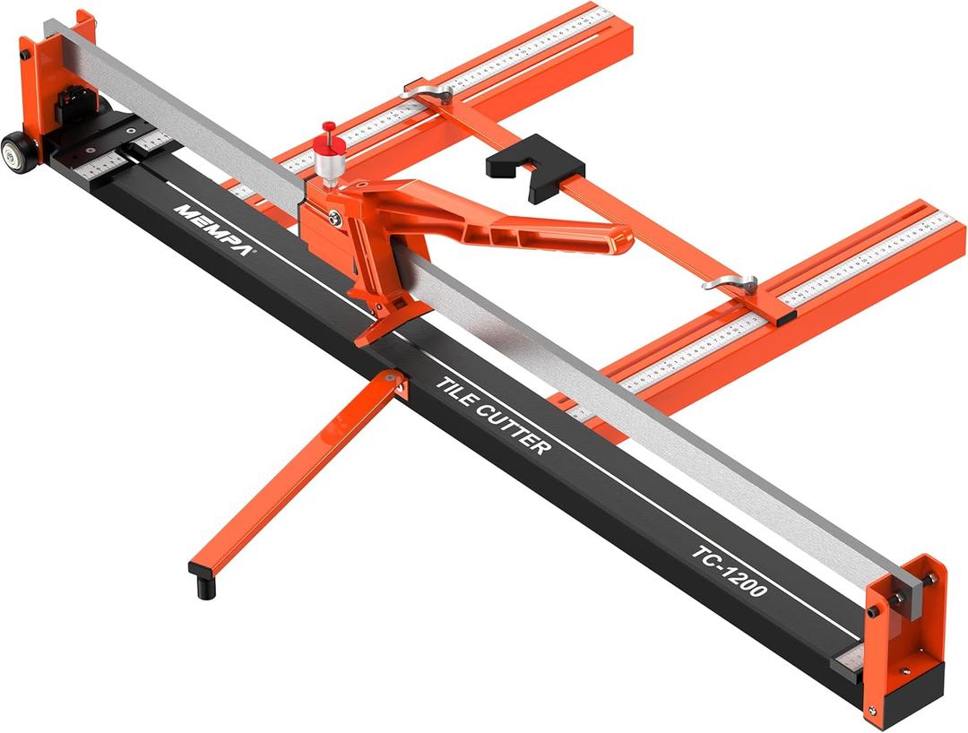 48 Inch Manual Tile Cutter with Dust-Sealed Roller | Tungsten Wheel, 0° and 45° Cuts, 15x45 mm Solid Rail, Auto-Return Handle, Oil Bottle and Support Arms for Ceramic Porcelain