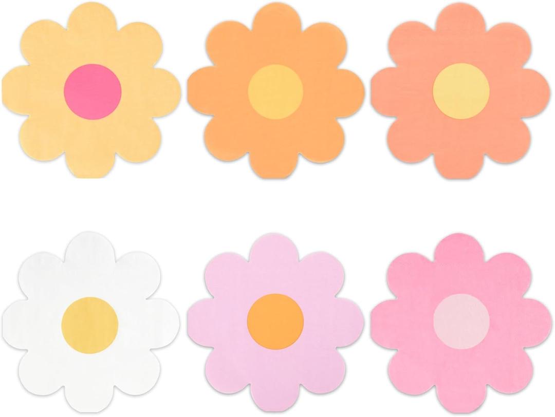 120 Daisy Paper Napkins Groovy Party Napkins Daisies Floral Disposable Dinner Napkins Boho Retro Flower Dessert Luncheon Napkins for Birthday Baby Shower Wedding Party Supplies