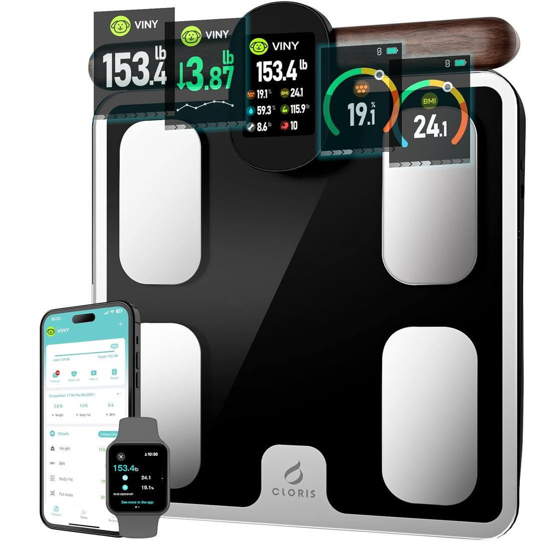 CLORIS 8 Electrodes Digital Smart Scale for Body Weight Fat Accurate BMI Muscle Mass 28 Body Composition Measurement Health Analyzer with App Bluetooth, Full-Color TFT LCD on Retractable Handle