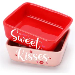 Nefelibata Valentines Day Candy Dish 2Pcs Ceramic Romantic Valentines Candy Bowl for Tiered Tray Decor Sweet Kisses Table Shelf Decorations Farmhouse Home Decor Housewarming Gift Idea
